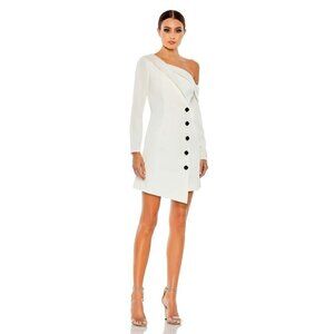 MAC DUGGAL Drop Shoulder Faux Tuxedo Mini Dress White Womens Size 0